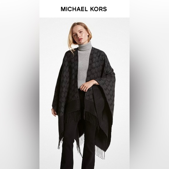 Michael Kors Jacquard Fringed Poncho - Picture 1 of 2